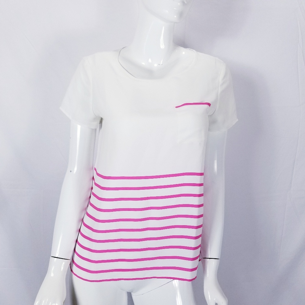 LOFT Semi Sheer Blouse Top Stripped Short Sleeve M
